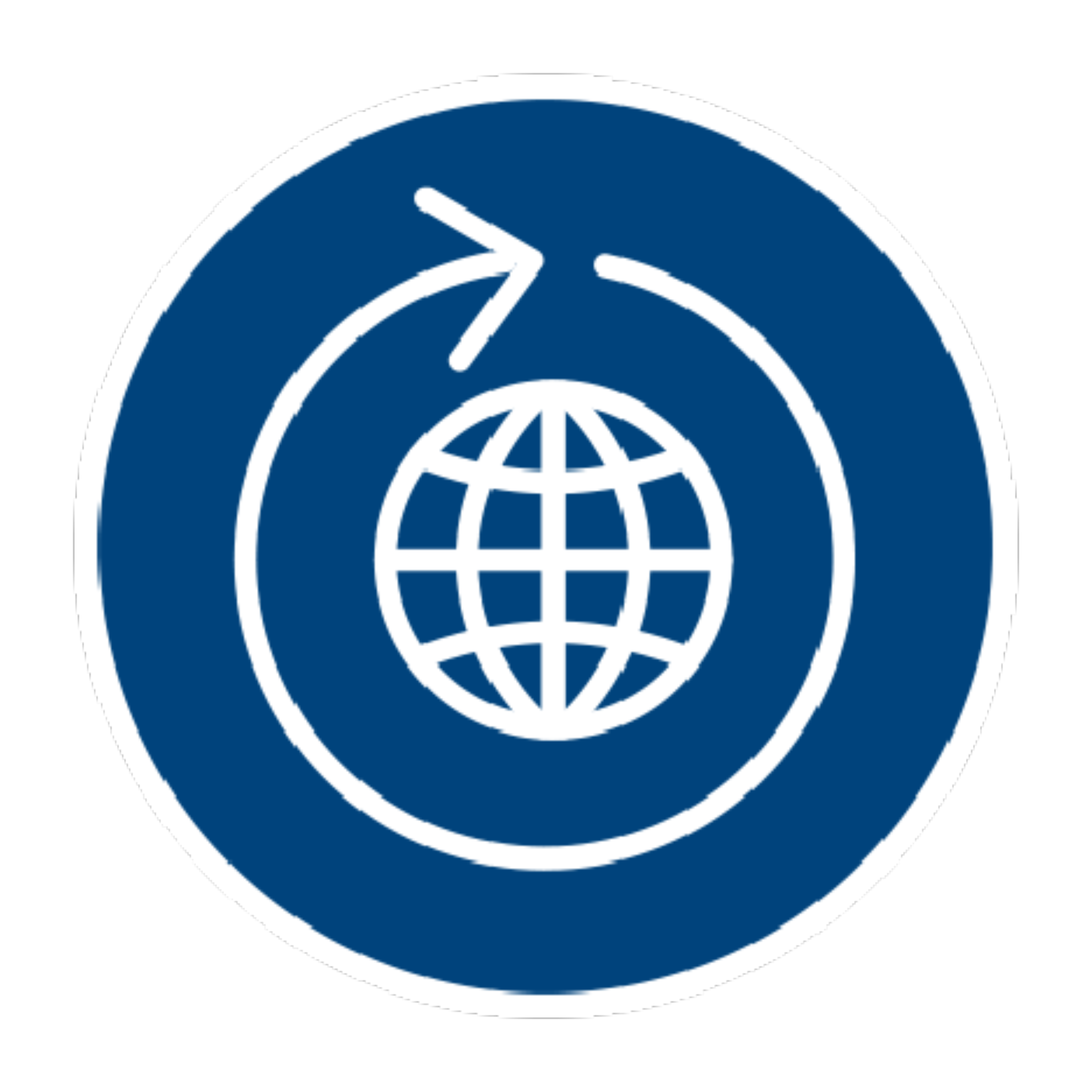 Bir kürenin çizimi ve bir geri dönüşüm simgesinin içindeki boylam ve enlem çizgileri