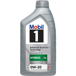 Gri 1 litrelik Mobil 1 Advanced Synthetic 0W-20 hibrit motor yağı şişesi